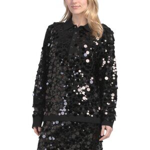 HELMUT LANG Wool Paillette Polo Top - Black